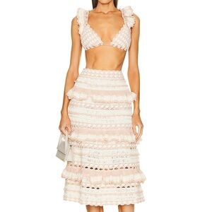 ZIMMERMANN Clover Crochet Midi Skirt in Pink Cream